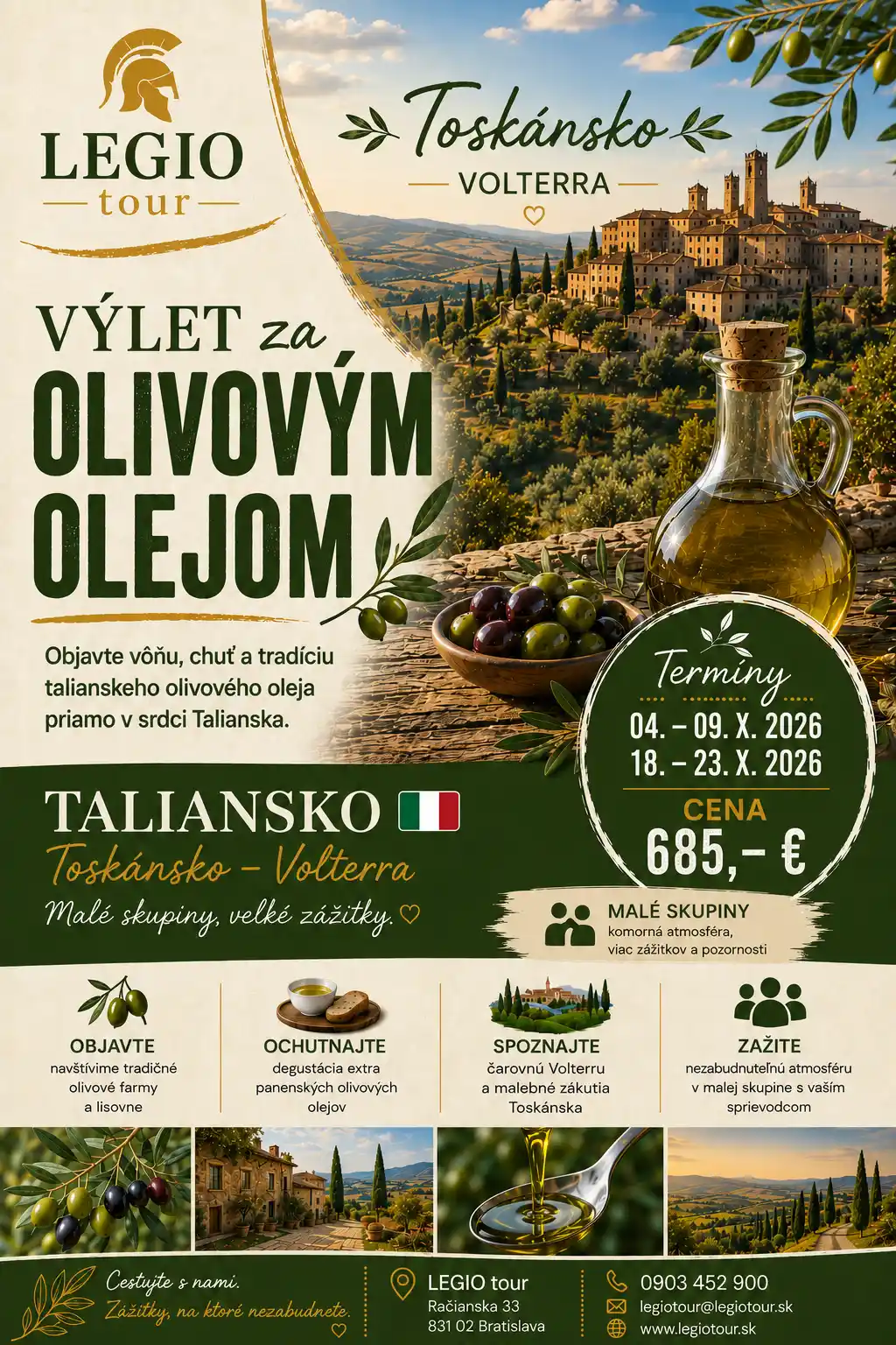 Toskánsko – mestečko Volterra a olivové háje